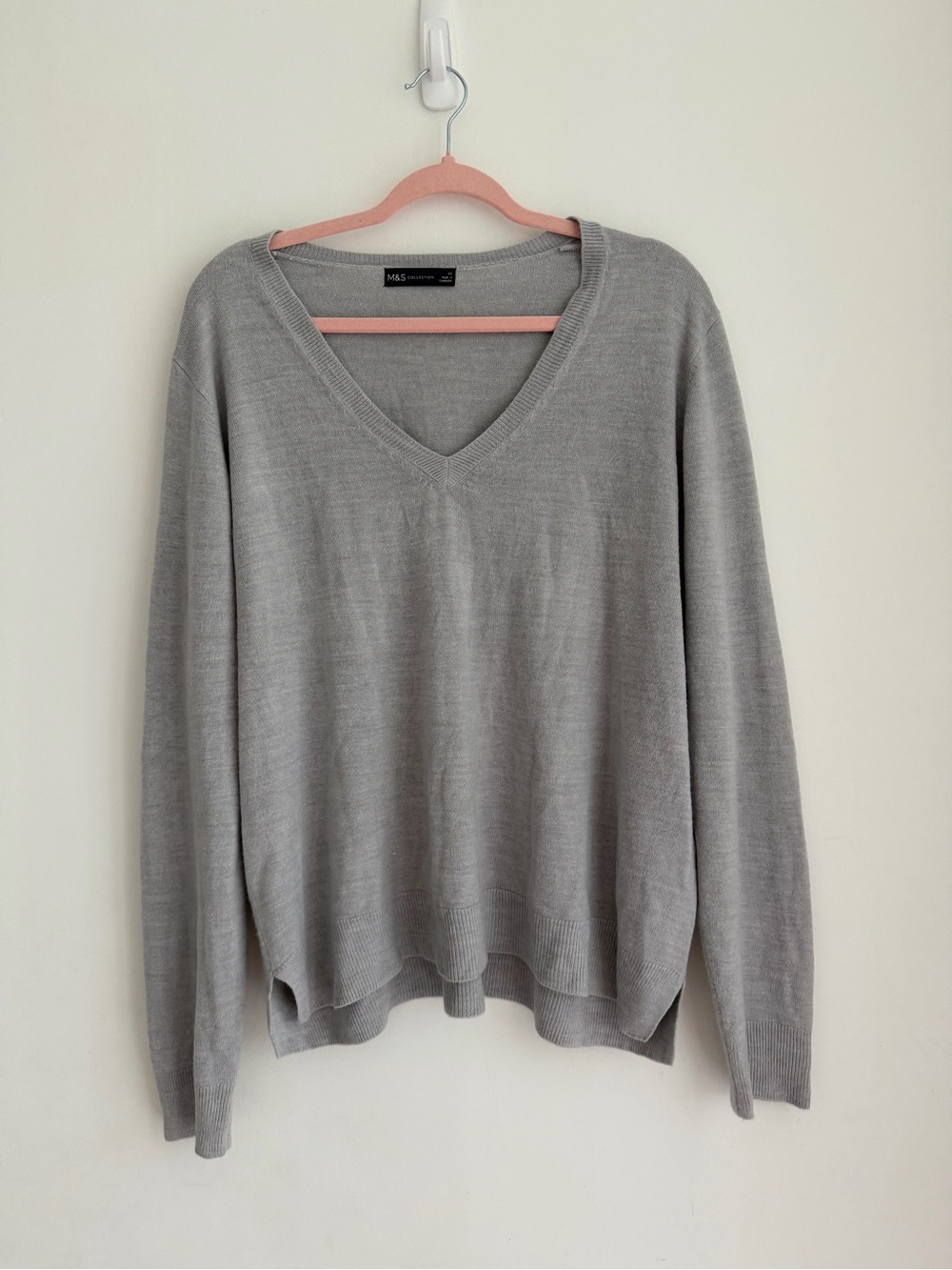 Marks & Spencer Light Grey V-Neck Sweater - Picture 2 of 4